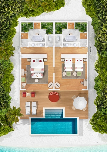 Two Bedroom Family Beach Pool Villa 137 кв м