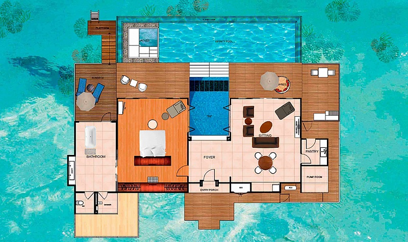 One-Bedroom Water Pool Pavilion